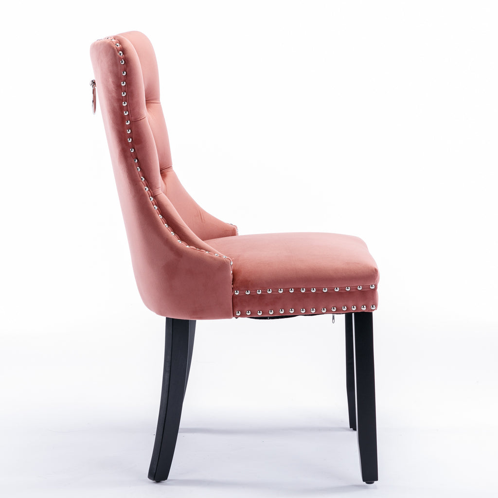 Nikki Collection Modern, High-end Tufted Solid Wood Contemporary Velvet Upholstered Dining Chair with Wood Legs Nailhead Trim 2-Pcs Set,Pink, SW2001PK - Grand Goldman Shop