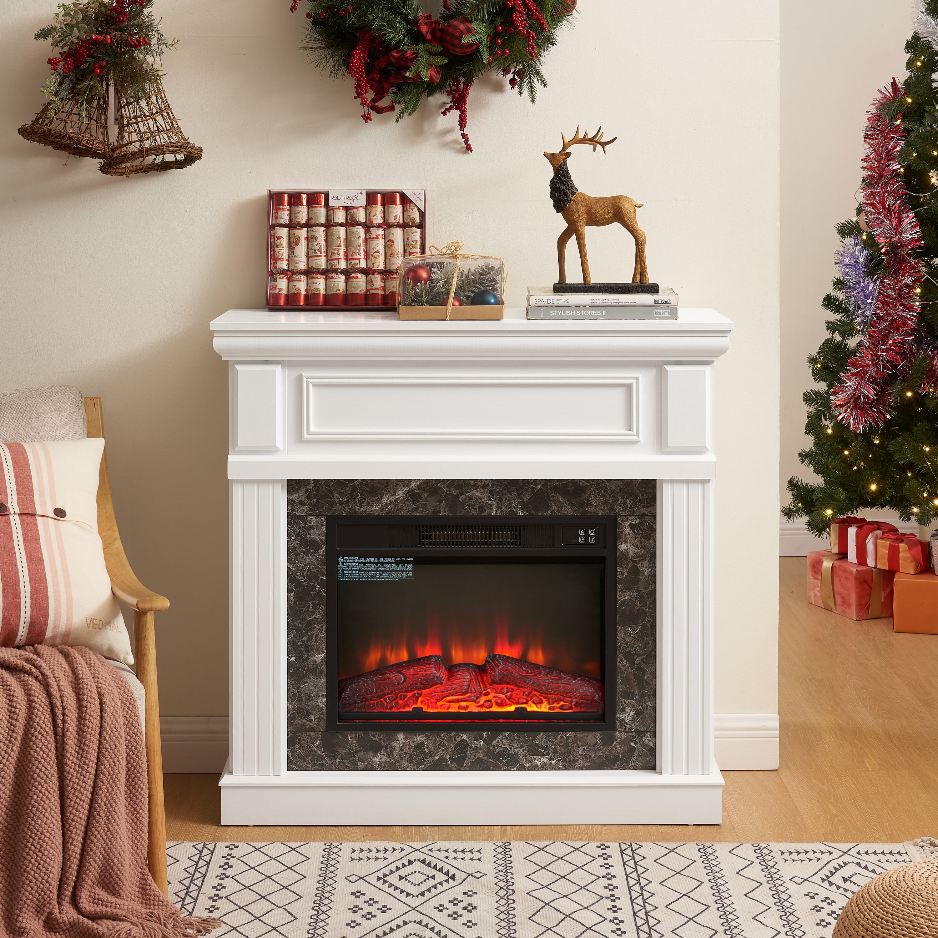 Only Mantel (NOT INCLUDED 23' FIREPLACE) -White,41.34'W*14'D*40'H - Grand Goldman Shop
