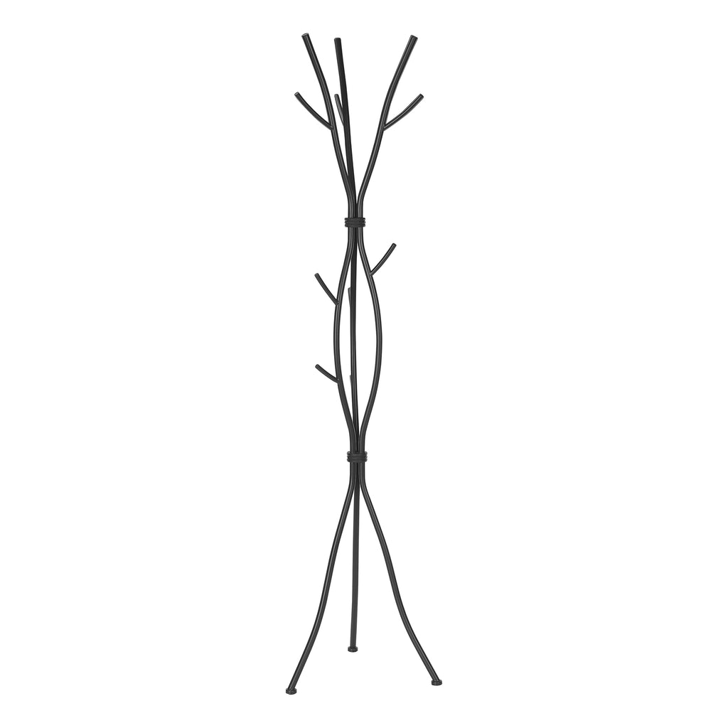 Coat Rack, Hall Tree, Free Standing, 11 Hooks, Entryway, 74'h, Bedroom, Black Metal, Contemporary, Modern - Grand Goldman Shop