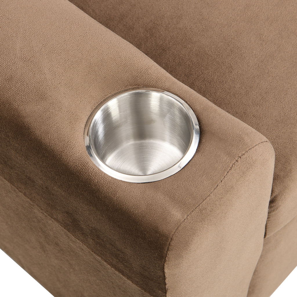 Sally Deluxe Kids Recliner Chair with Cup Holder and Footrest in Brown Velvet, 21.26 x 16.93 x 26.38 inches - Grand Goldman