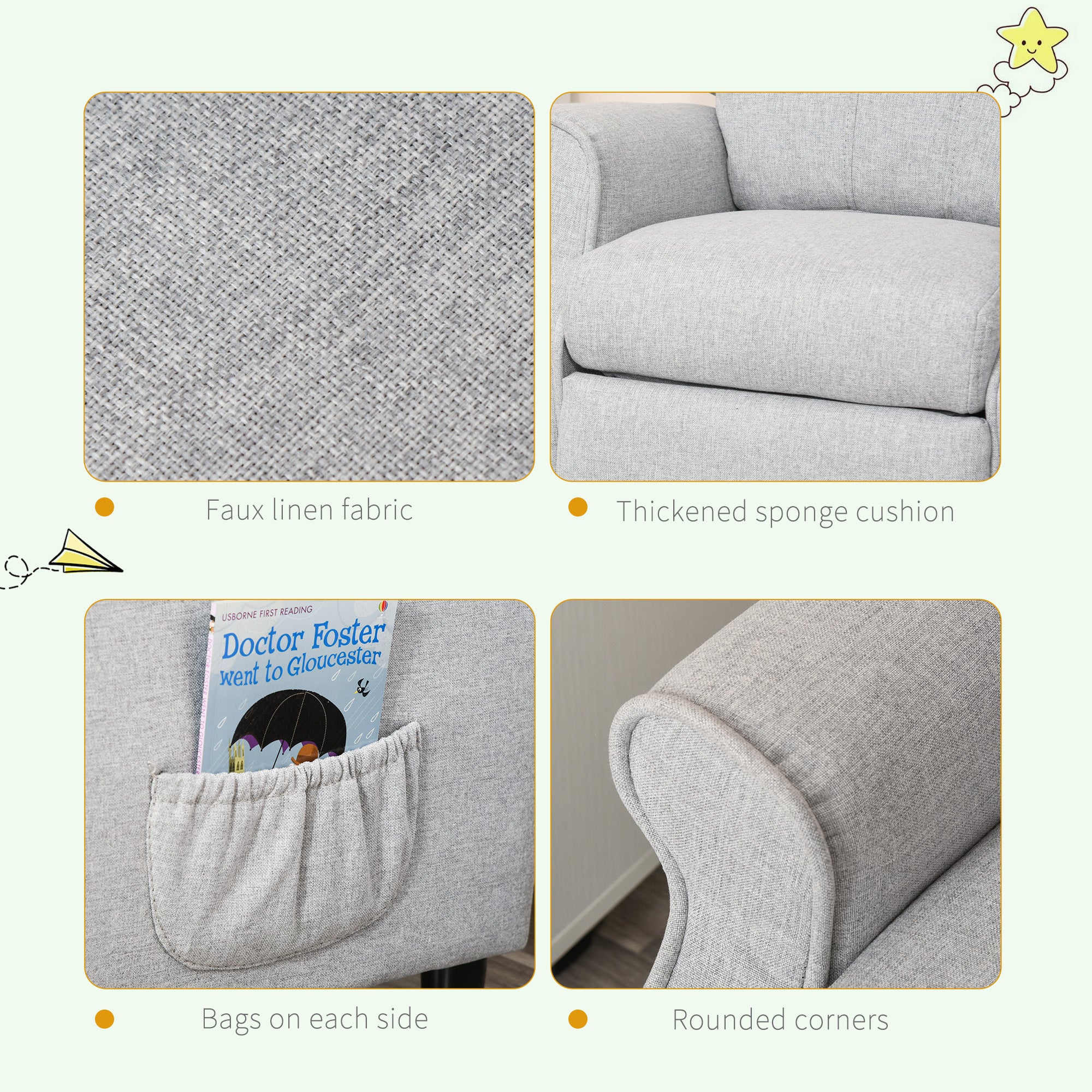 Qaba Kids Recliner Chair Children Sofa Angle Adjustable Single Lounger Armchair Gaming Chair with Footrest 2 Side Pockets for