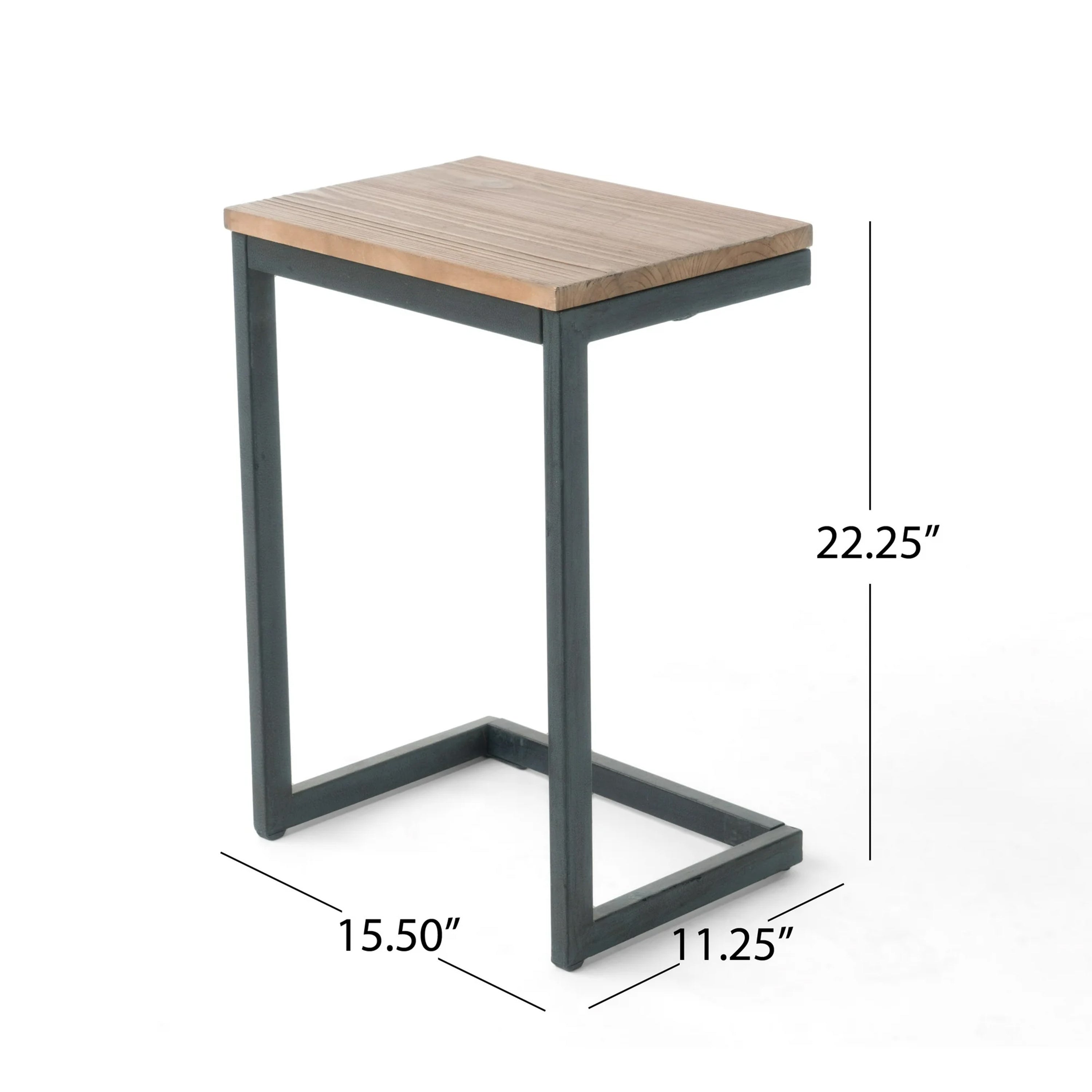 Medium C-shaped End Table with Iron Base and Fir Wood Top, Black - Grand Goldman Shop