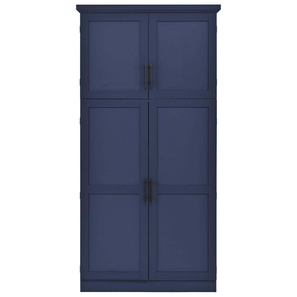 [Assembly Video Provided] TOPMAX 35.5x17.6x70.9inch Freestanding Kitchen Pantry Cabinet, Tall Storage Cabinet with 4 Doors, 2 Door Shelves, 8 Pull-out Trays and Adjustable Shelf for Dining Room, Blue - Grand Goldman Shop