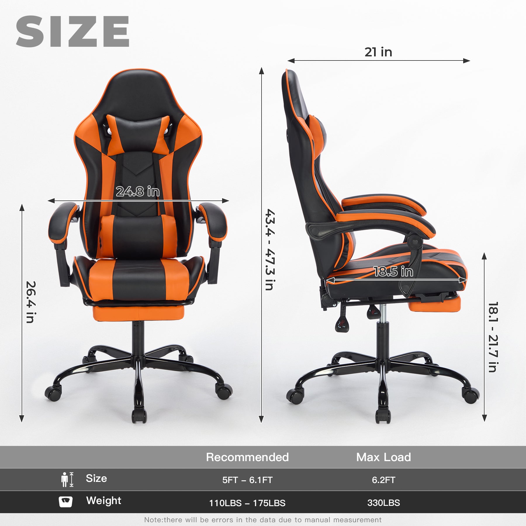 Gaming Chair with Footrest, Ergonomic Computer Chair with Headrest and Lumbar Support, Breathable Material Height Adjustable 
