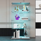 Two-door LED lights  Glass Display Cabinet 4 Shelves with Door, Floor Standing Curio Bookshelf for Living Room Bedroom Office