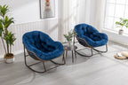 Outdoor Rattan Rocking Chair,Padded Cushion Rocker Recliner Chair Outdoor for Front Porch, Living Room, Patio, Garden, Navy Blue - Grand Goldman Shop