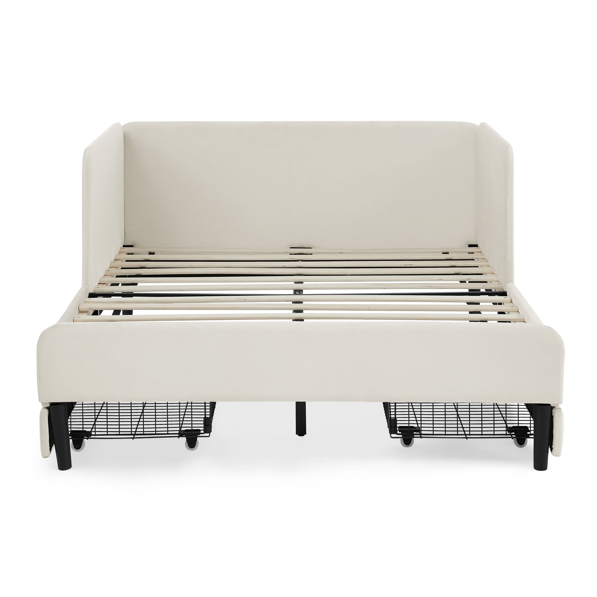 Beige Velvet Upholstered Platform Bed Frame with 2 Storage Drawers and Adjustable Sofa Bed, Full Size - Grand Goldman Shop
