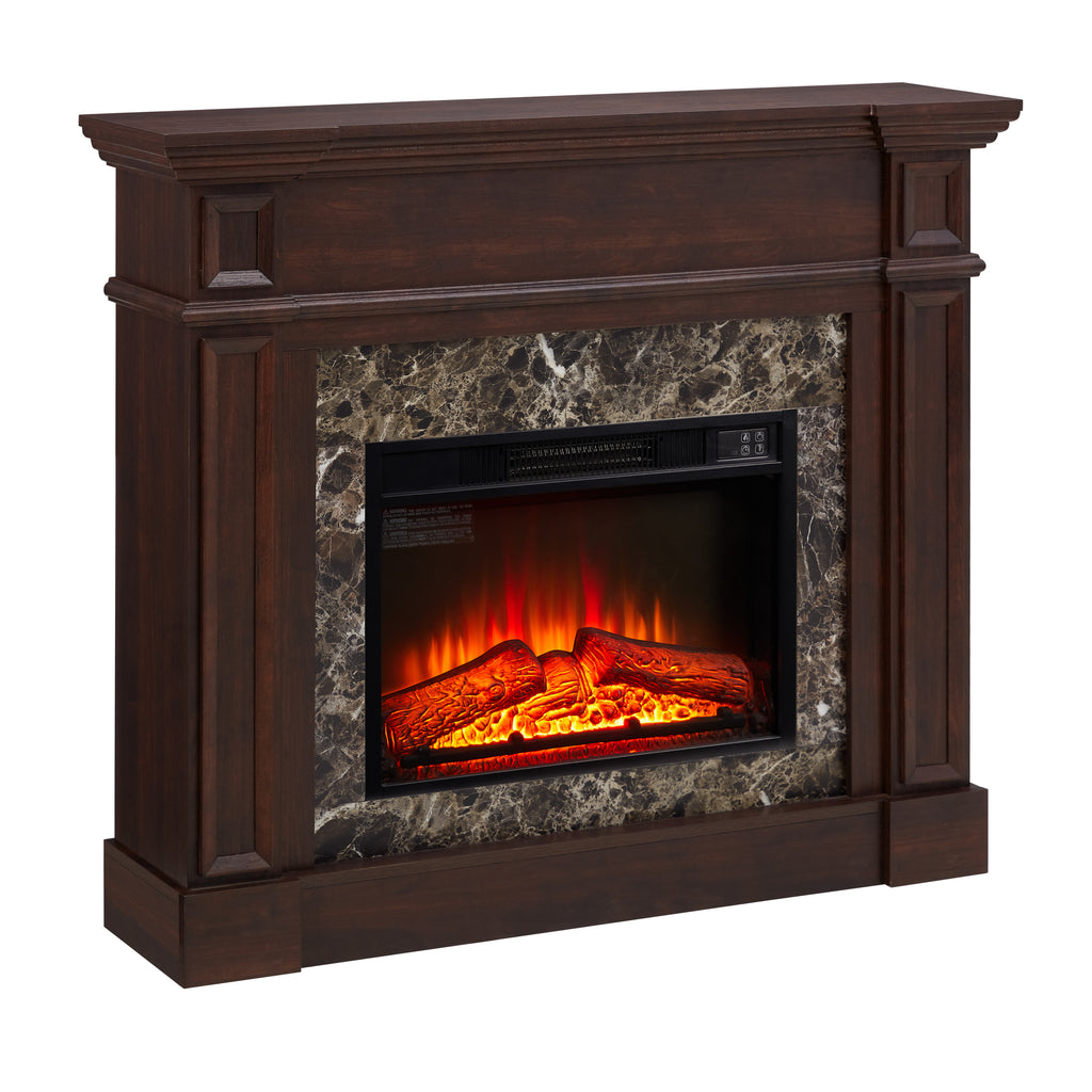 Electric Fireplace with Mantel, Fireplace Mantel, Fireplace Heater Freestanding, Realistic Stacked Stone Surround with Remote Control Timer LED Flame, Cherry, 45.66'W*11.8'D*40'H - Grand Goldman Shop