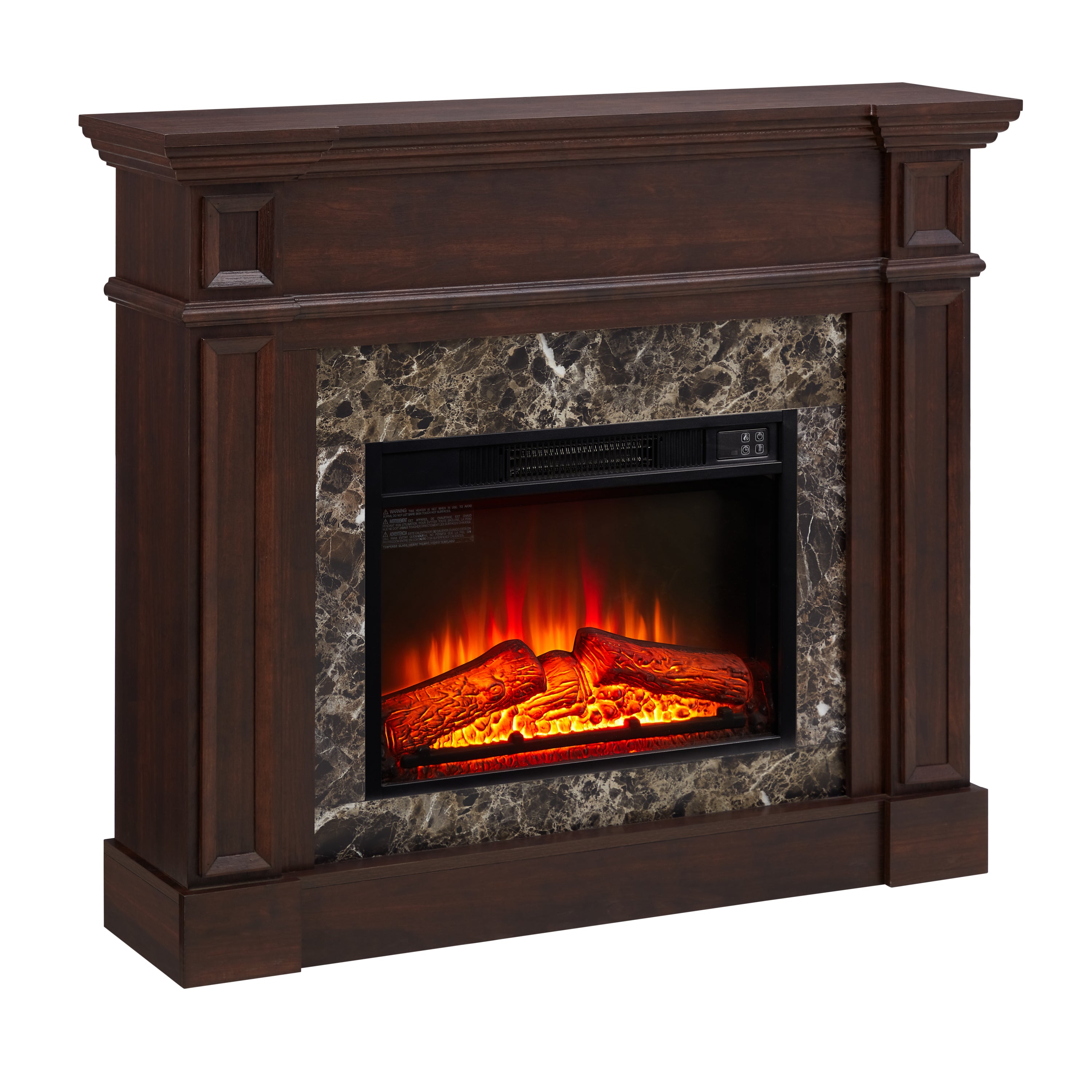 Electric Fireplace with Mantel, Fireplace Mantel, Fireplace Heater Freestanding, Realistic Stacked Stone Surround with Remote Control Timer LED Flame, Cherry, 45.66'W*11.8'D*40'H - Grand Goldman Shop