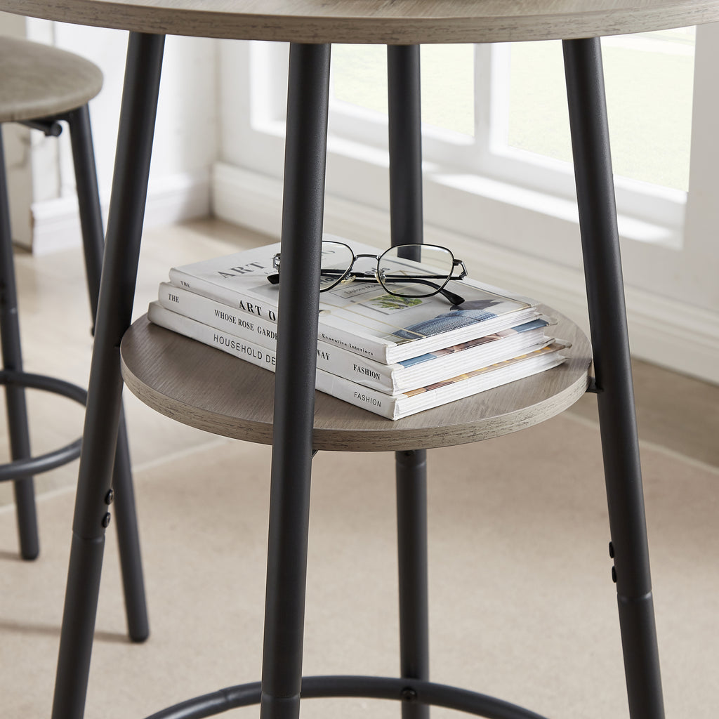 Round bar stool set with shelf, upholstered stool with backrest Grey, 23.62'' W x 23.62'' D x 35.43'' H. - Grand Goldman Shop