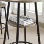 Round bar stool set with shelf, upholstered stool with backrest Grey, 23.62'' W x 23.62'' D x 35.43'' H. - Grand Goldman Shop