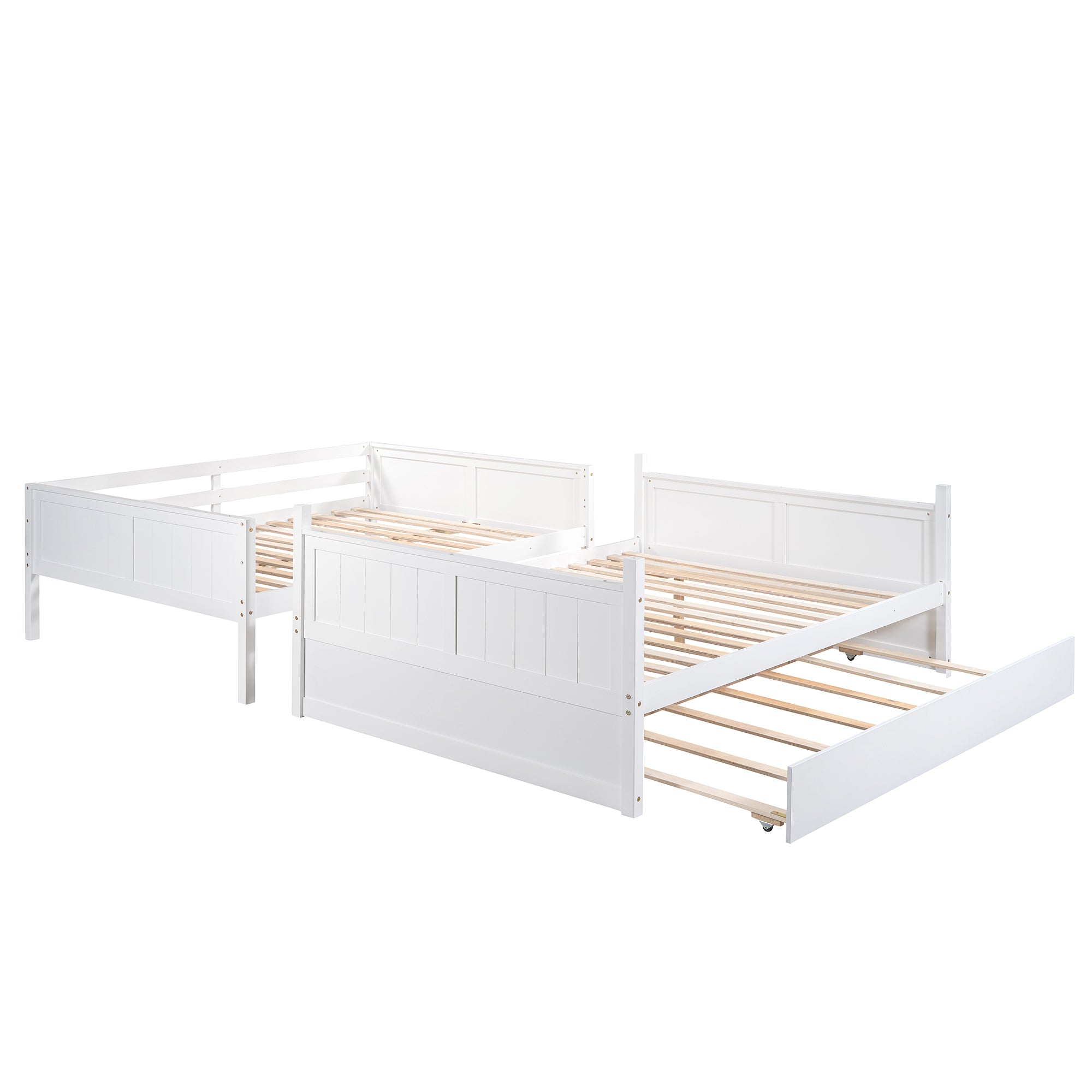 Brawnson Full over Full Bunk Bed with Twin Trundle, White - Grand Goldman Shop