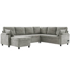 Versatile Light Grey Chenille Sectional Sofa Bed with Storage, Cup Holders & Charging Ports, 109.9' - Grand Goldman Shop