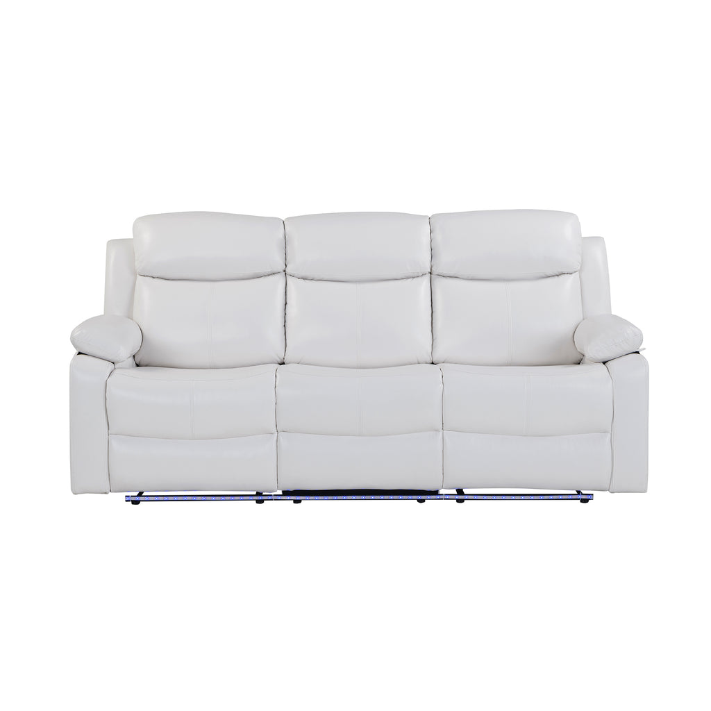 Blanche White 3PC Reclining Sofa and Loveseat with LED Lights, Speaker, Wood Frame, Medium Firm Seating, White - Grand Goldman Shop