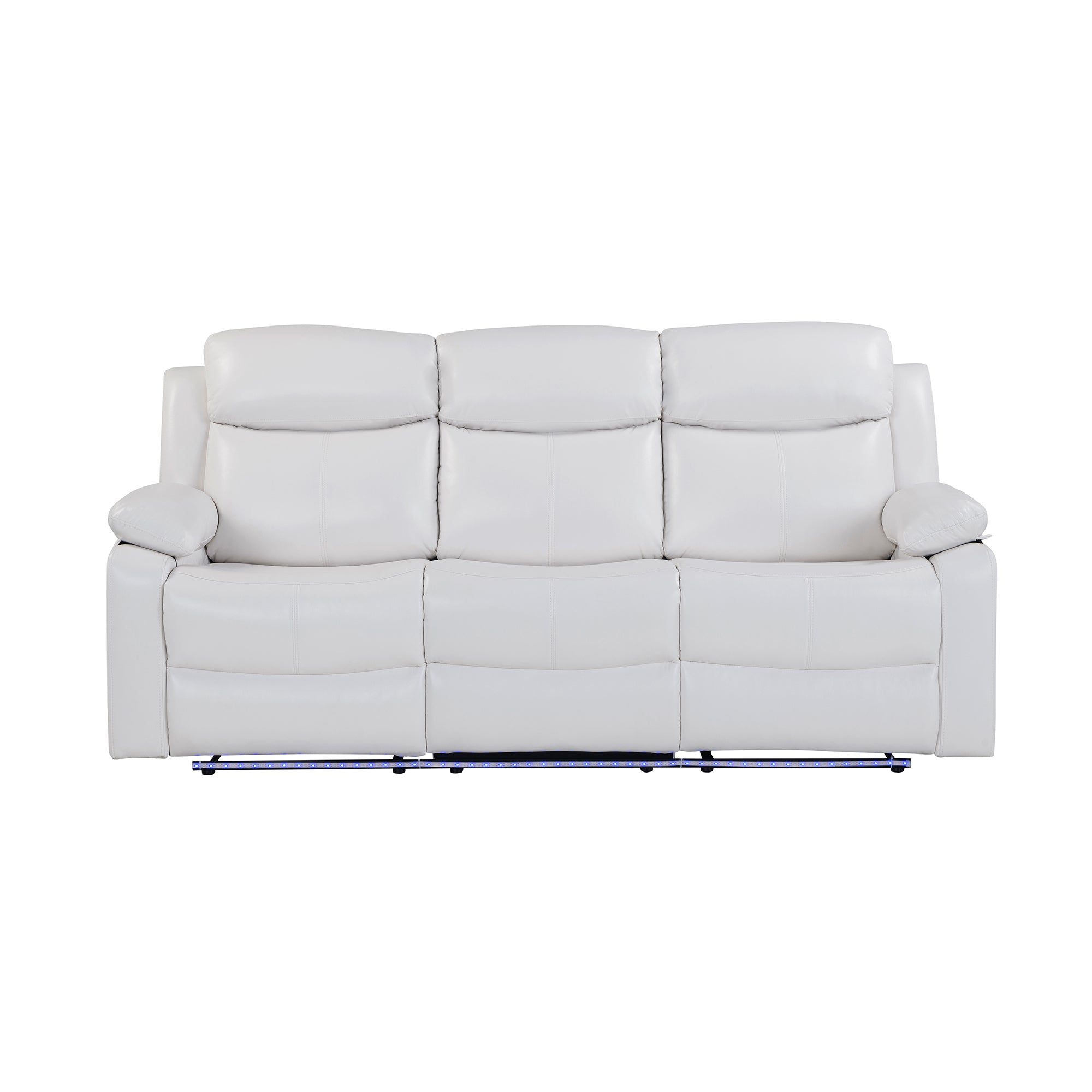 Blanche White 2PC Reclining Sofa and Loveseat with LED Lights and Speaker in White Wood Frame, Medium Firm Seating - Grand Goldman Shop