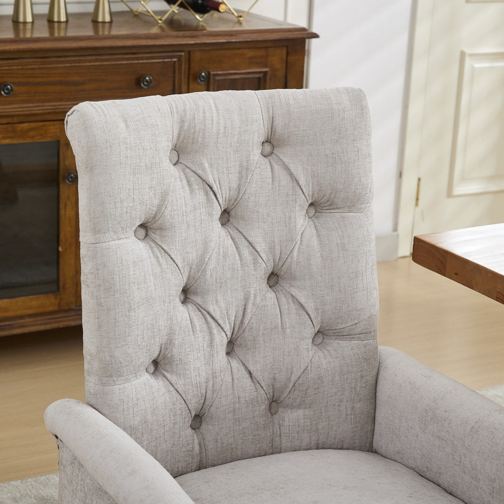 Upholstered Chenille Fabric Accent Dining Chair, Curved Solid Wood Legs, Elegant Tufted Club Dining Room Kitchen Room Arm Dining Chair, Single Pack,Beige,SW1895BG - Grand Goldman Shop