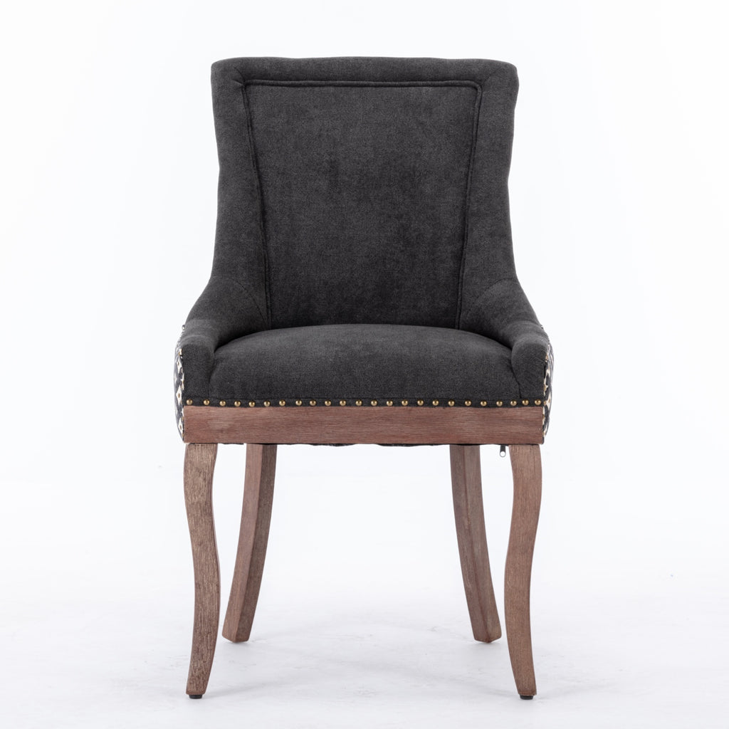 A&A Furniture, Ultra Side Dining Chair, Thickened fabric chairs with neutrally toned solid wood legs, Bronze nail head, Set of 2, Blue - Grand Goldman Shop