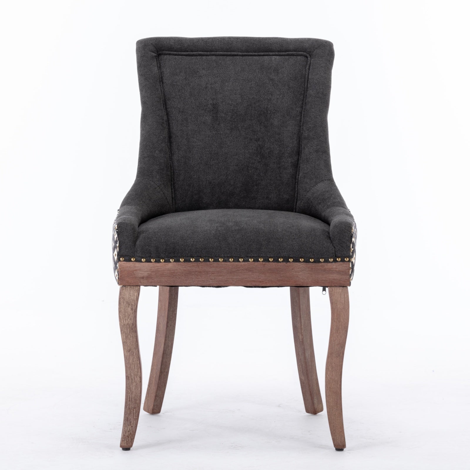 A&A Furniture, Ultra Side Dining Chair, Thickened fabric chairs with neutrally toned solid wood legs, Bronze nail head, Set of 2, Blue - Grand Goldman Shop