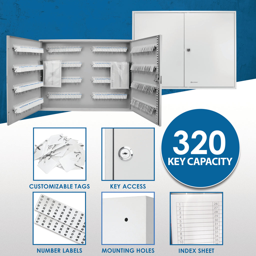 Steel Key Cabinet with Key Lock, 320 Capacity, Gray - Grand Goldman