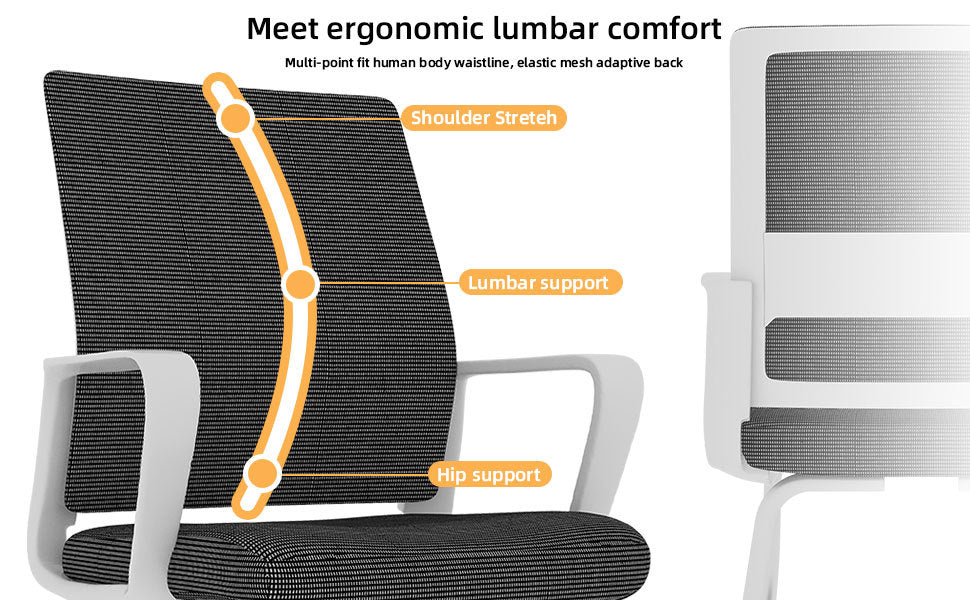 Minimalist Modern Office Chair with Metal Frame, Soft Mesh Backrest, Comfortable Polyurethane Cushion, White+Black, Suitable 