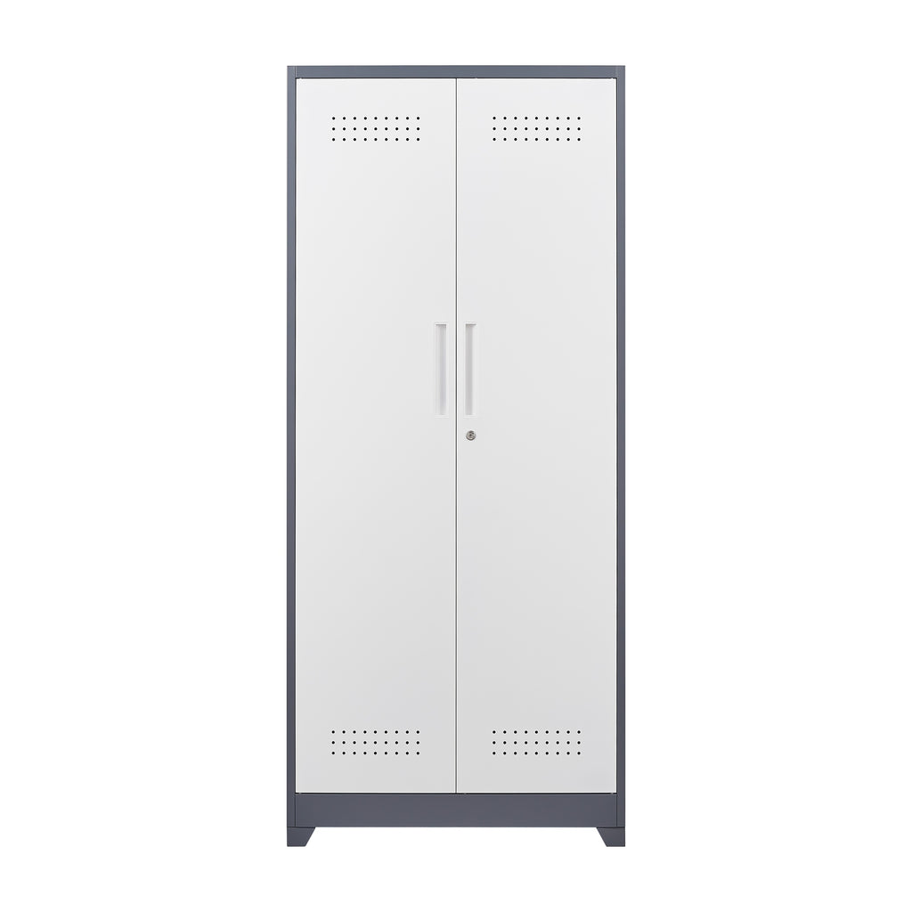 Gray Metal Lockers with Locking Doors, Adjustable Shelves, High Broom Tool Storage Cabinet, 72-Inch Kitchen, Office, Shop Org