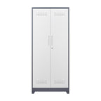 Gray Metal Lockers with Locking Doors, Adjustable Shelves, High Broom Tool Storage Cabinet, 72-Inch Kitchen, Office, Shop Org