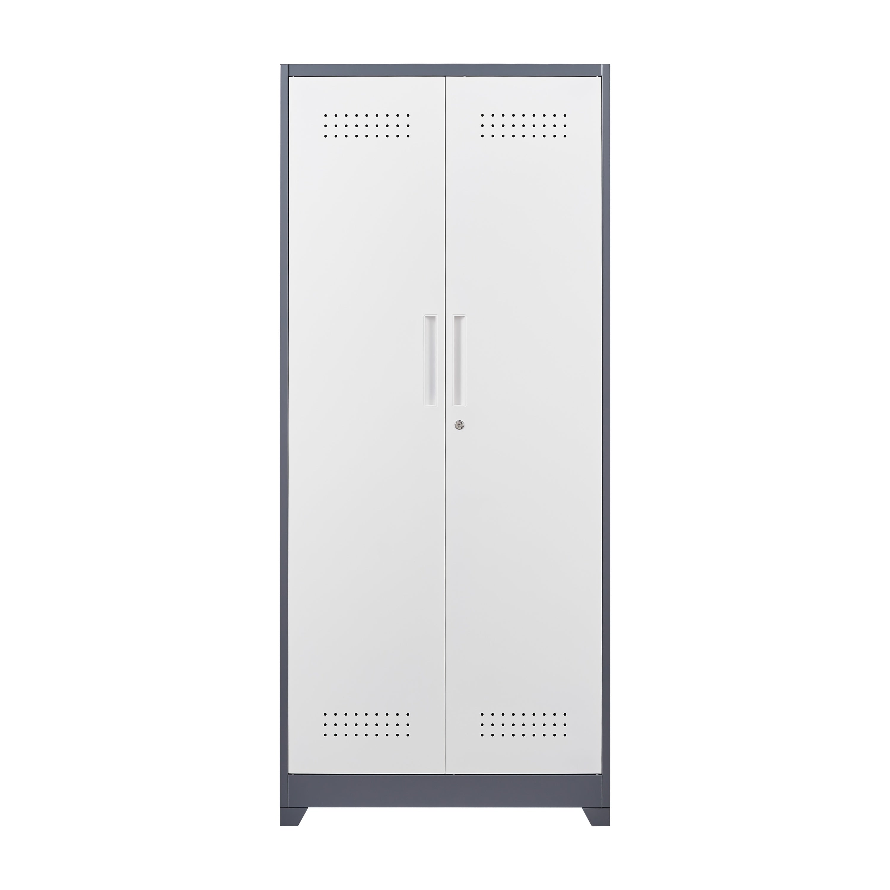 Gray Metal Lockers with Locking Doors, Adjustable Shelves, High Broom Tool Storage Cabinet, 72-Inch Kitchen, Office, Shop Org