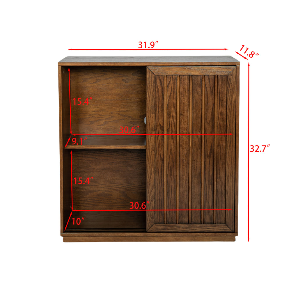 Mid Century Sideboard with 2 Sliding Door & Solid Wood Decorative Strips, Storage Cabinet for Living Room, Kitchen, Dining, Entryway, Hallway - Grand Goldman Shop