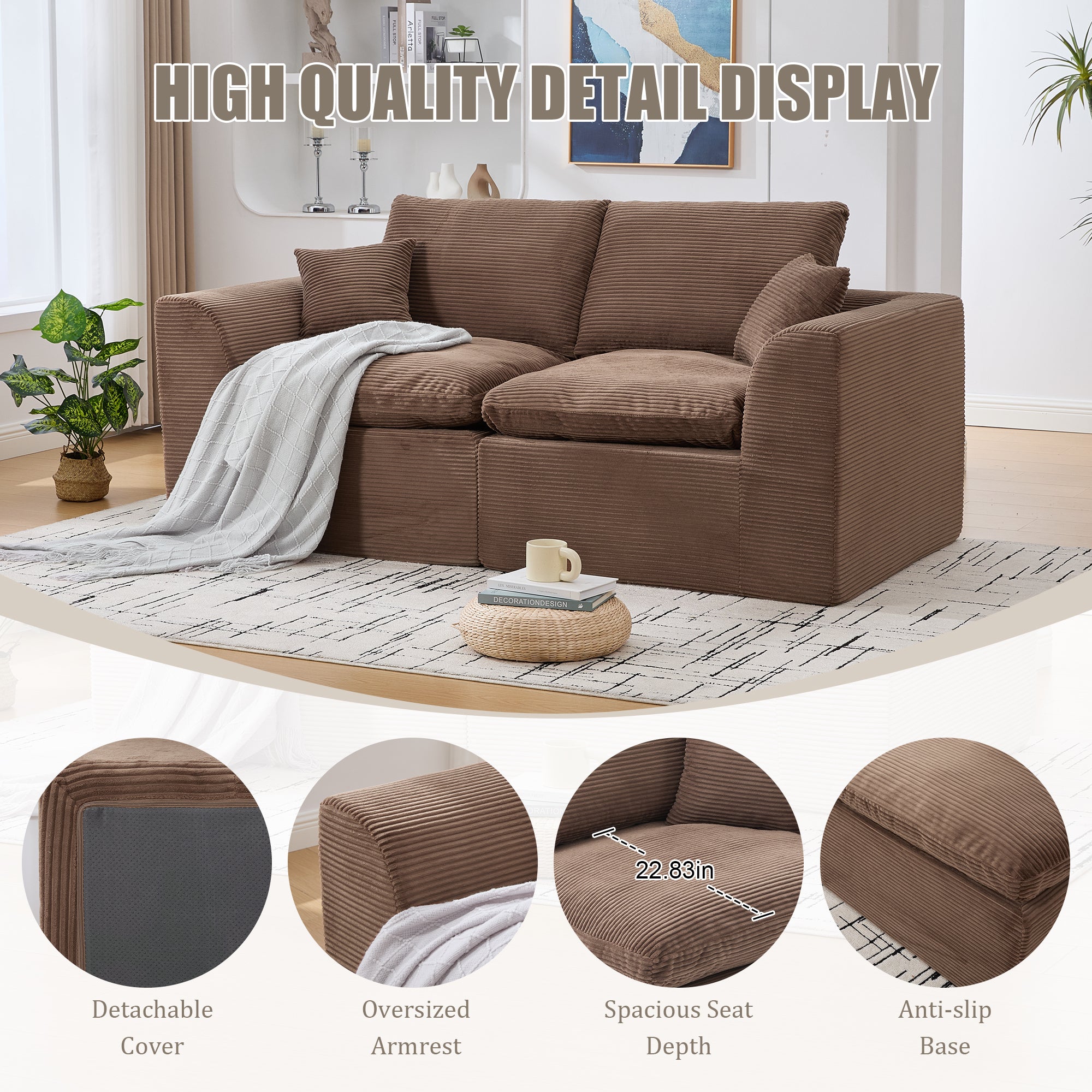 UNITED WE WIN Modular Sectional Sofa Cloud Couch,Comfy Cloud Modern Sofa,2 Seater with Cushion Covers Removable Furniture for Living Room Bedroom Apartments Dorms,No Assembly Required - Grand Goldman Shop