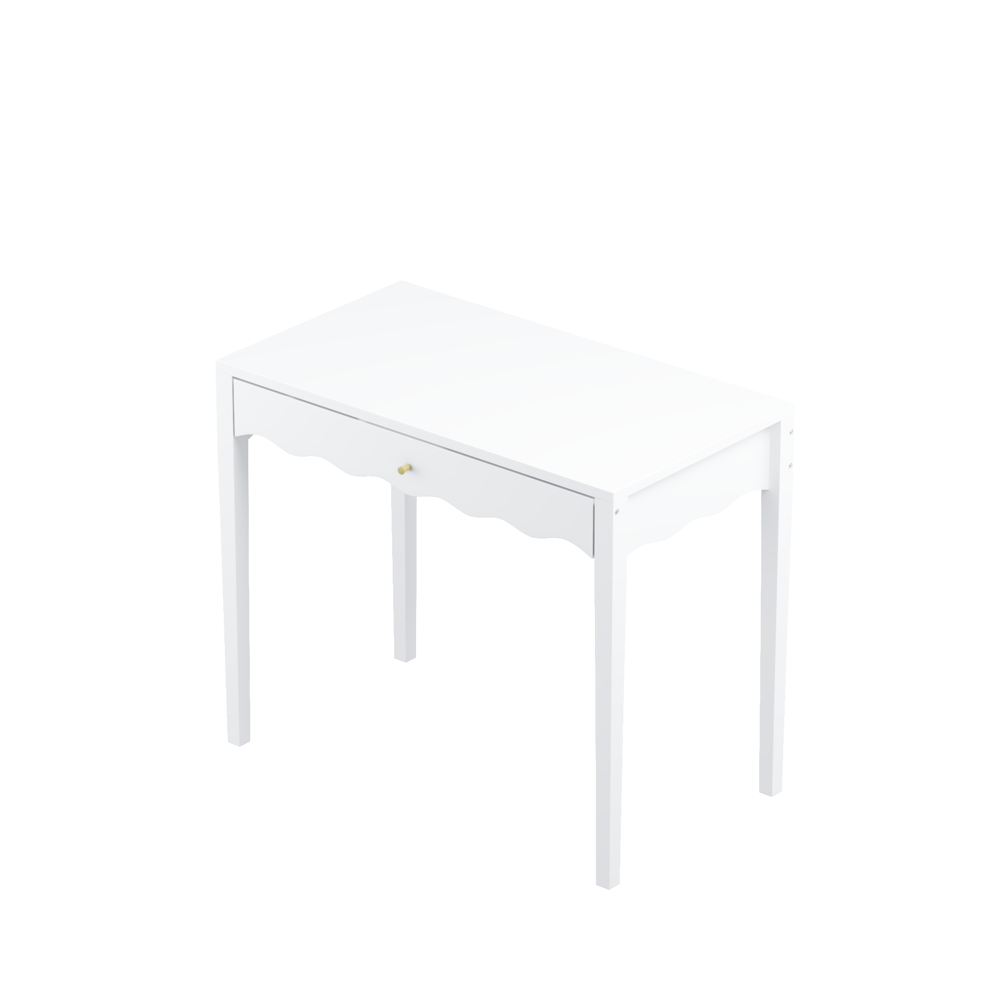 White 35.43' Vanity Desk with Drawer – Modern Makeup Table with Scalloped Front & Gold Knob, Compact Writing Desk with 4 Sturdy Legs for Bedroom, Small Home Office & Apartment Spaces - Grand Goldman Shop