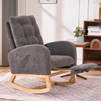 LY-5104 Gray Accent Rocking Chair with Footrest High Back Rubber Wood Rocking Legs - Grand Goldman Shop