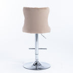 A&A Furniture,Swivel Velvet Barstools Adjusatble Seat Height from 25-33 Inch, Modern Upholstered Chrome base Bar Stools with Backs Comfortable Tufted for Home Pub and Kitchen Island（Khaki,Set of 2） - Grand Goldman Shop