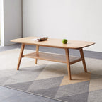 Natural Solid Wood Coffee Table with Storage Shelf, Easy Assembly, Oak Finish, 39.4 Inches - Grand Goldman Shop