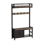 Rustic Brown 33.1' Wide Hall Tree with 2 Movable Drawers, Shoe Storage, Shelves, Garment Racks, and 23 Hooks for Entryway or Corner - Grand Goldman Shop