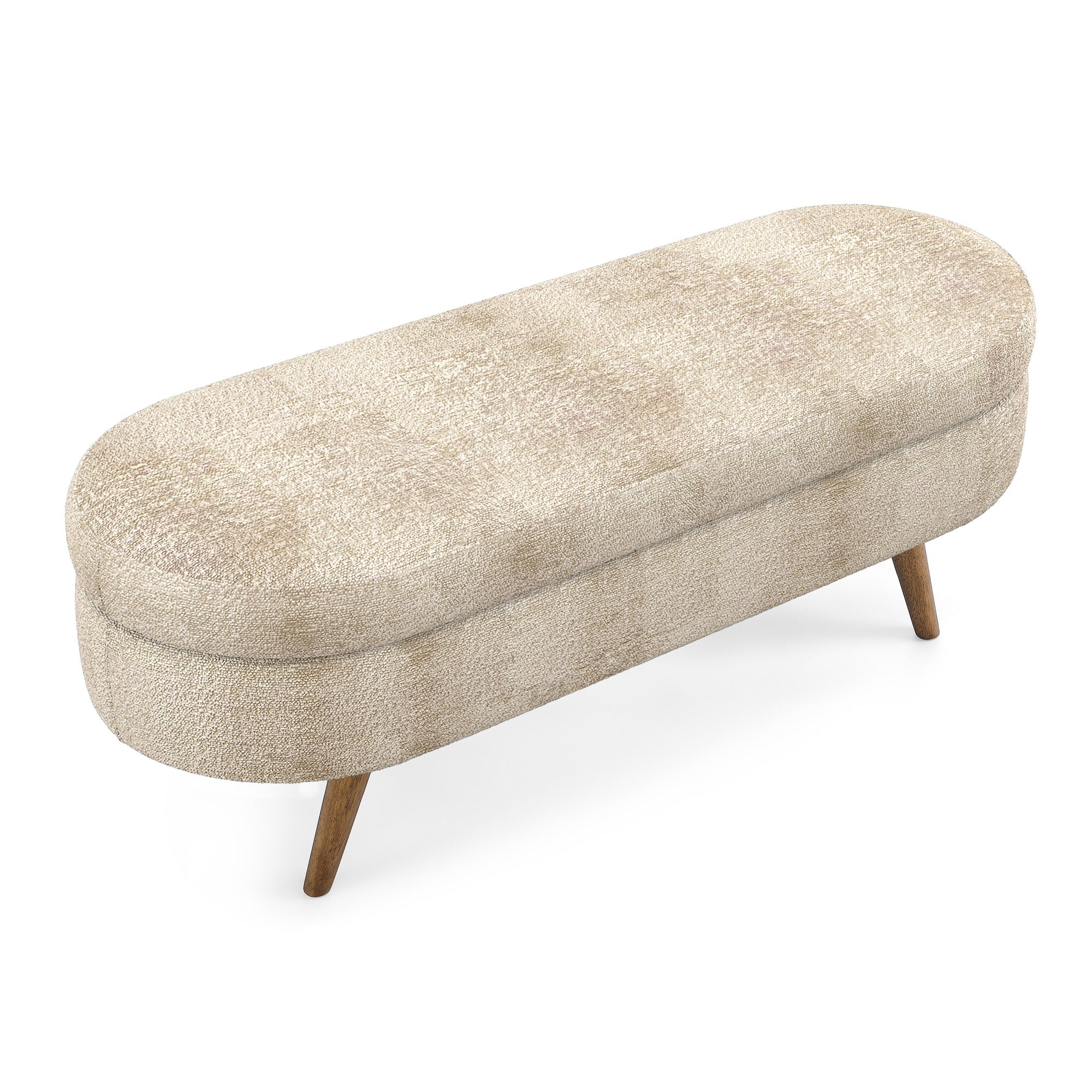Ottoman Oval Storage Bench with Rubber Wood Legs, Gray Fabric, 43.5'x16'x16' - Grand Goldman Shop