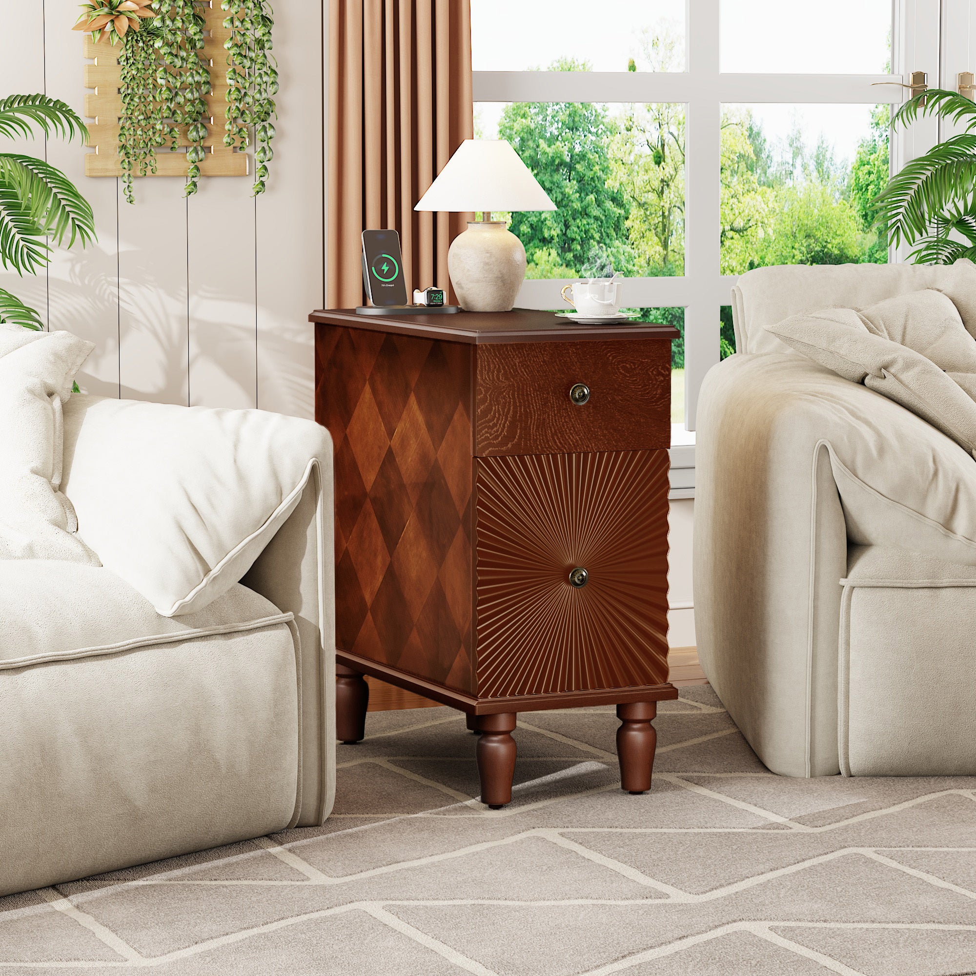2 Drawer Modern Sofa Side Table, Narrow Side Table, Slim Nightstand for Living Room, Bedroom(Expect Arrival Date 2025/4/16) - Grand Goldman Shop