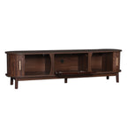 Modern Farmhouse TV Stand for 75' TVs, Wood Entertainment Center with Storage Cabinet, TV Console Table for Living Room, Bedroom in Dark Brown with Solid Wood Legs and MDF Construction - Grand Goldman Shop