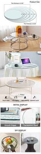 size:18.11 inch.Tempered glass table top round transparent table surface round glass table top round glass sheet. - Grand Goldman Shop