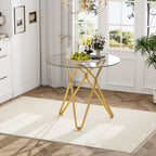 35.4-inch round tempered glass dining table, suitable for 1-4 people, space-saving small kitchen dining table, equipped with sturdy metal table legs, suitable for dining room, living room,Gold - Grand Goldman Shop