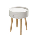 Modern White Nightstand with Storage Drawer & Oak Legs, 18' Bedside Table for Bedroom or Living Room, MDF Construction - Grand Goldman Shop