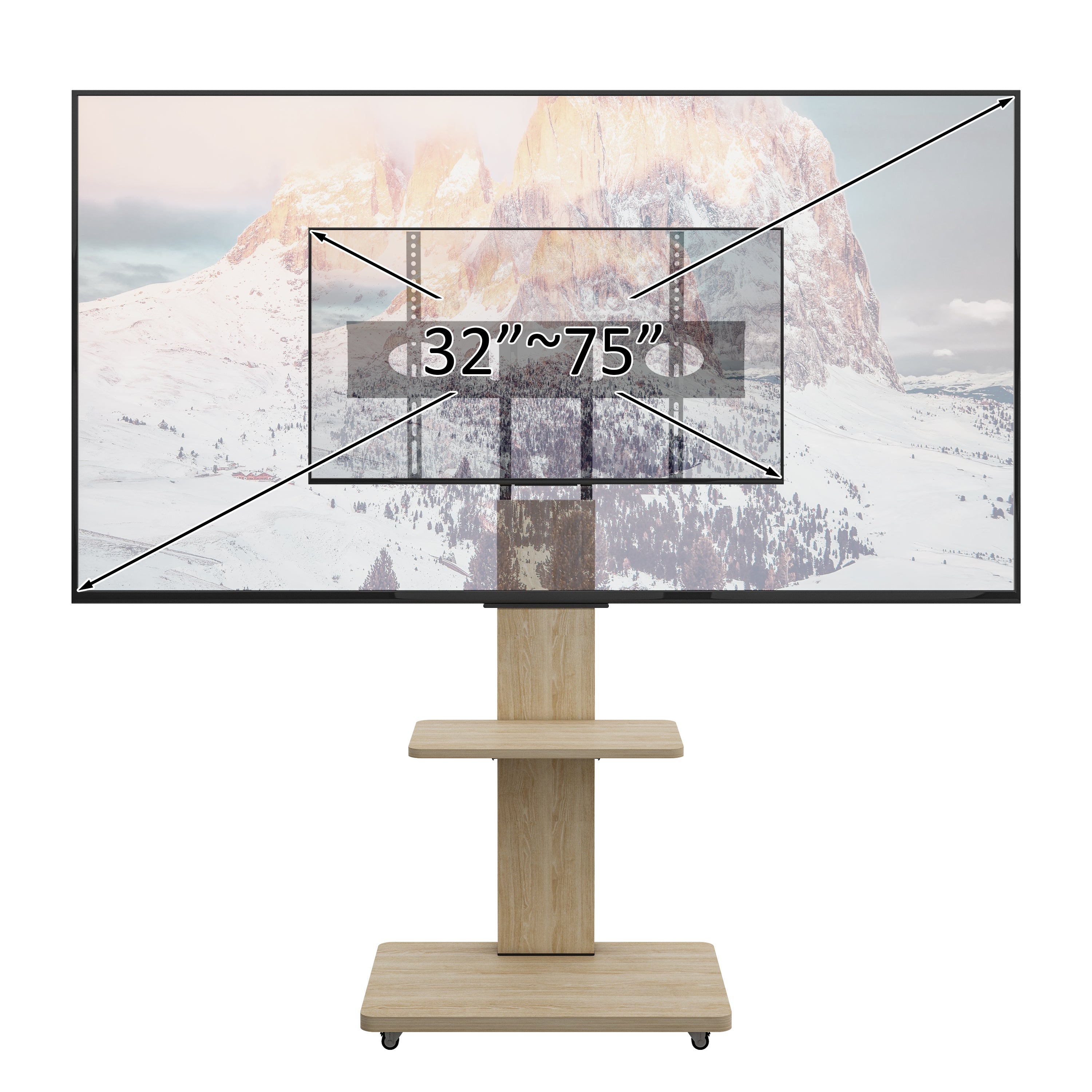 TV Stand with Shelf for Living Room, Bedroom,Offices,Mobile TV Cart for 32-75 inches,Floor Stand with Mount on Lockable Wheels,Natural - Grand Goldman Shop
