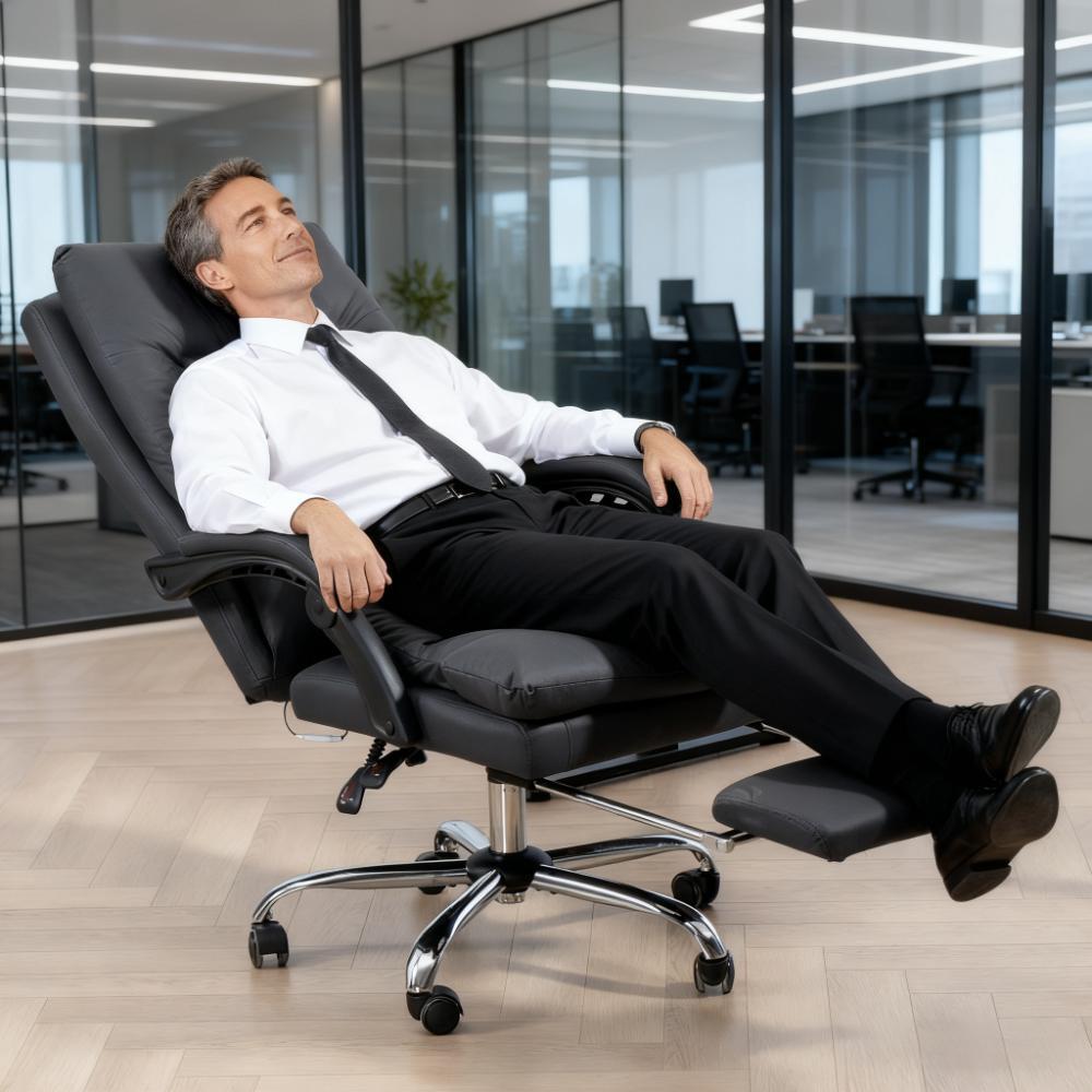 Microfibre Massage Office Chair, Heated Reclining Chair with Footrest, Dark Gray - Grand Goldman