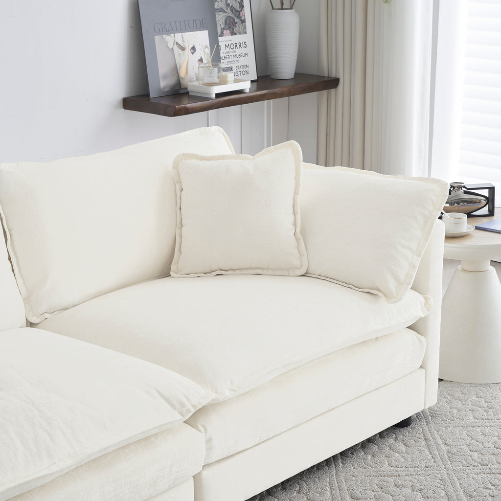 Comfy Deep Single Seat Sofa Upholstered Reading Armchair Living Room Chair White Chenille Fabric , 1 Toss Pillow - Grand Goldman Shop