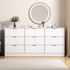 White 9 Drawer Dresser, 63' Large Deep Chest of Drawers, Wooden Dresser Storage Cabinet with 9 Drawers for Bedroom, Long Dressers for Living Room, Hallway - Grand Goldman Shop