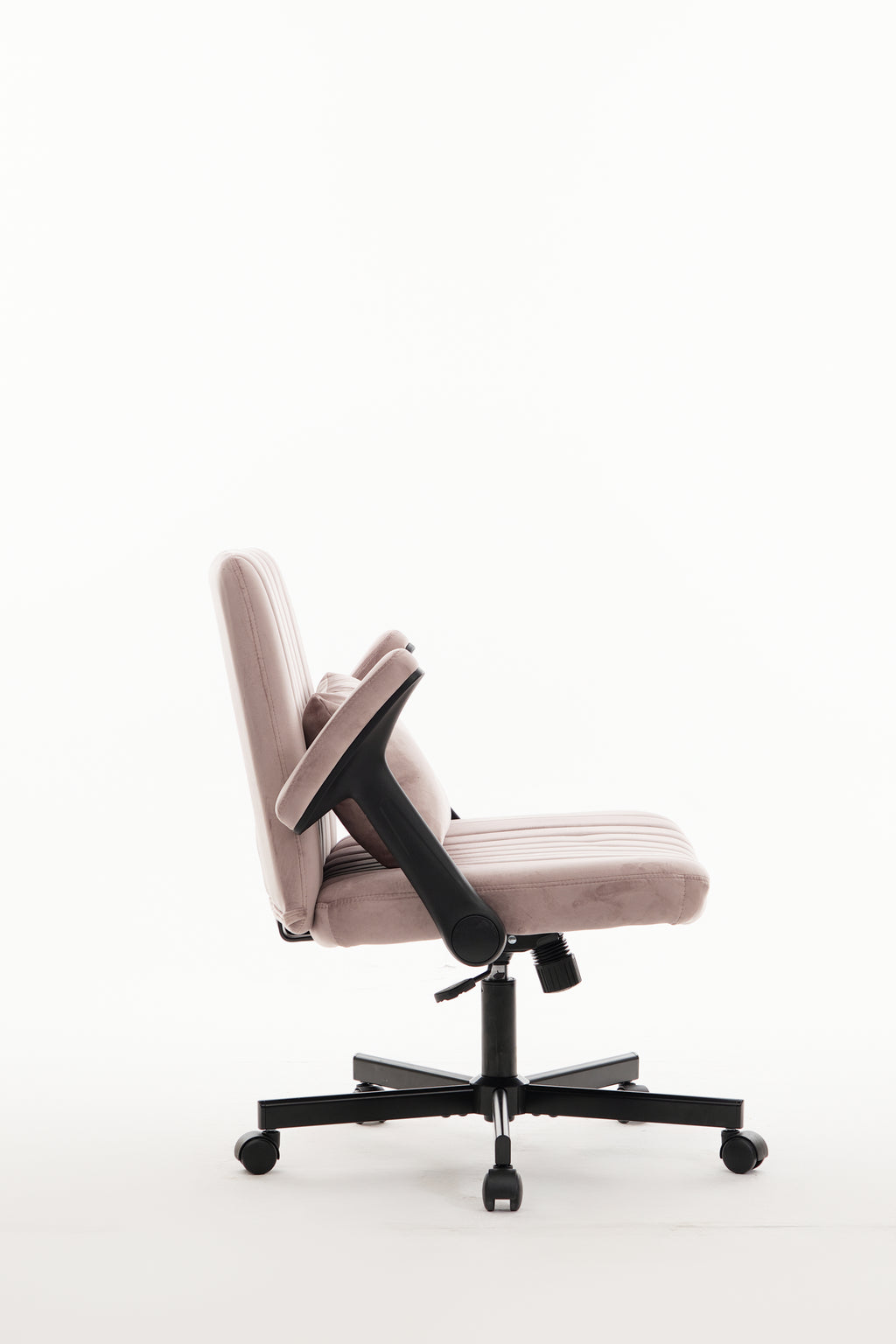 Pink Velvet Criss Cross Armrest Office Chair with Wheels - Comfortable for Home Office, Reading & Vanity - Grand Goldman