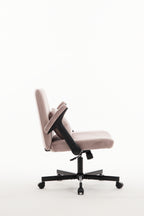Pink Velvet Criss Cross Armrest Office Chair with Wheels - Comfortable for Home Office, Reading & Vanity - Grand Goldman