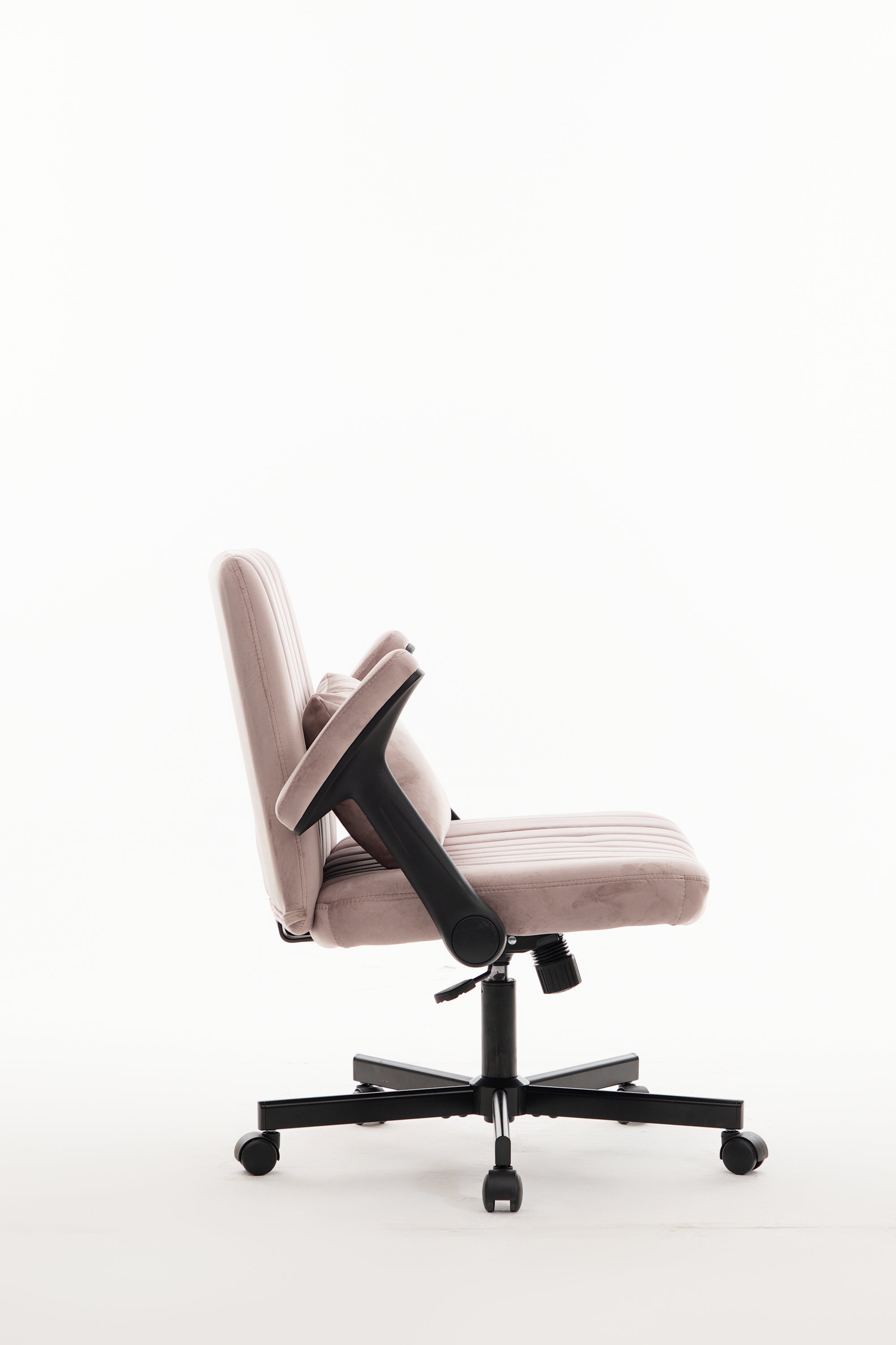 Pink Velvet Criss Cross Armrest Office Chair with Wheels - Comfortable for Home Office, Reading & Vanity - Grand Goldman