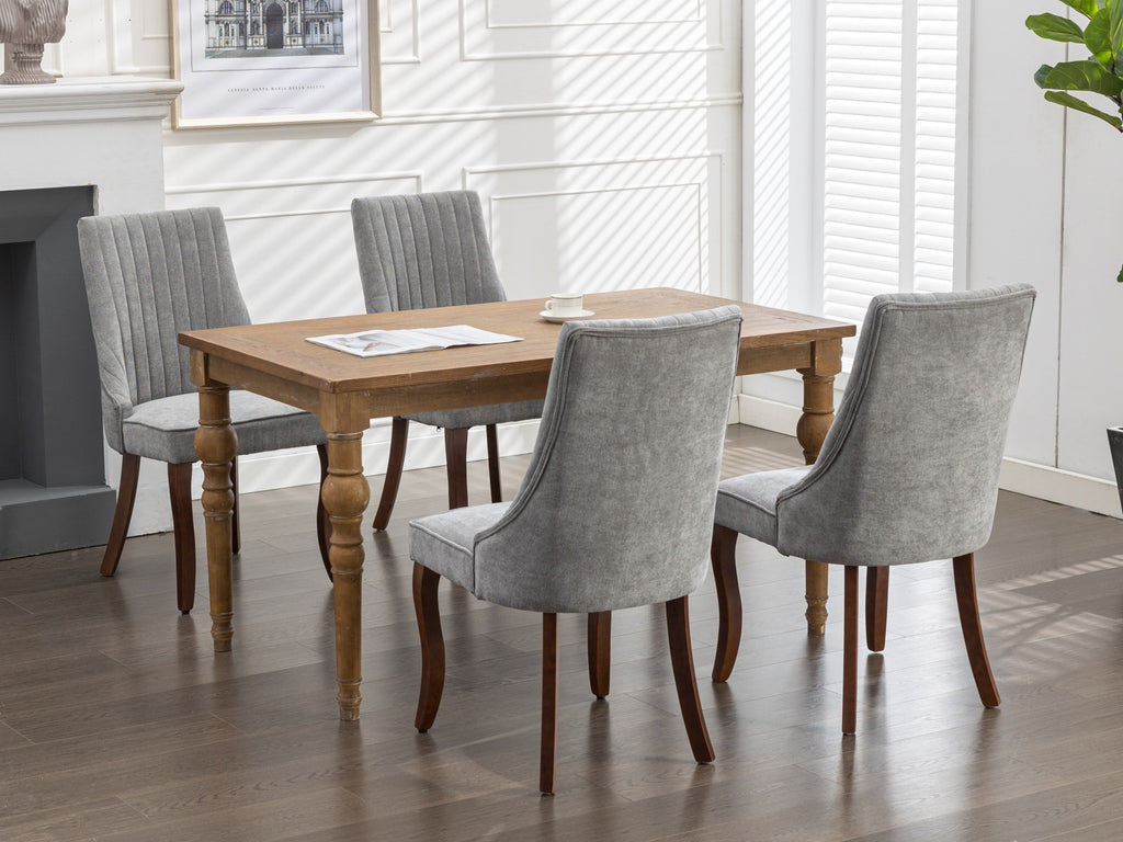 Rayon Cloth Flocking Linen Dining Chairs Channel Kitchen Dinner Chair Comfy Fabric Upholstered Accent Chair for Dining Room with Curved Solid Wood Legs,Set of 2 (Gray), SW1847GY - Grand Goldman Shop