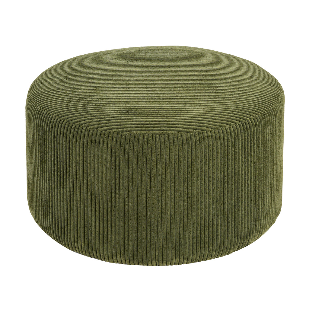 Upholstered Round Ottoman,Olive Green,Corduroy - Grand Goldman Shop