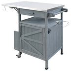 K&K 40.5' Outdoor Grill Cart with Stainless Steel Top, Solid Wood Outdoor Storage Cabinet with Drop Leaf, One Drawer, Towel Rack, Rolling Kitchen Cart with Lockable Wheels for Lawn Garden, Blue Grey - Grand Goldman Shop